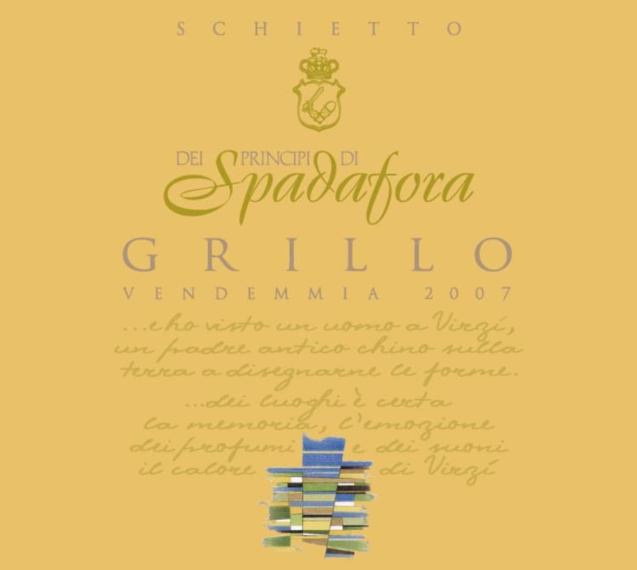 Azienda Agricola Spadafora Francesco Sicilia Schietto Grillo 2007 Front Label