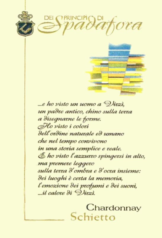 Azienda Agricola Spadafora Francesco Sicilia Schietto Chardonnay 2010 Front Label