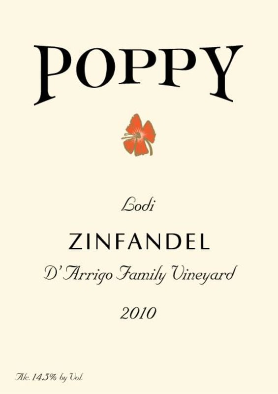 Poppy D'Arrigo Family Vineyard Zinfandel 2010 Front Label