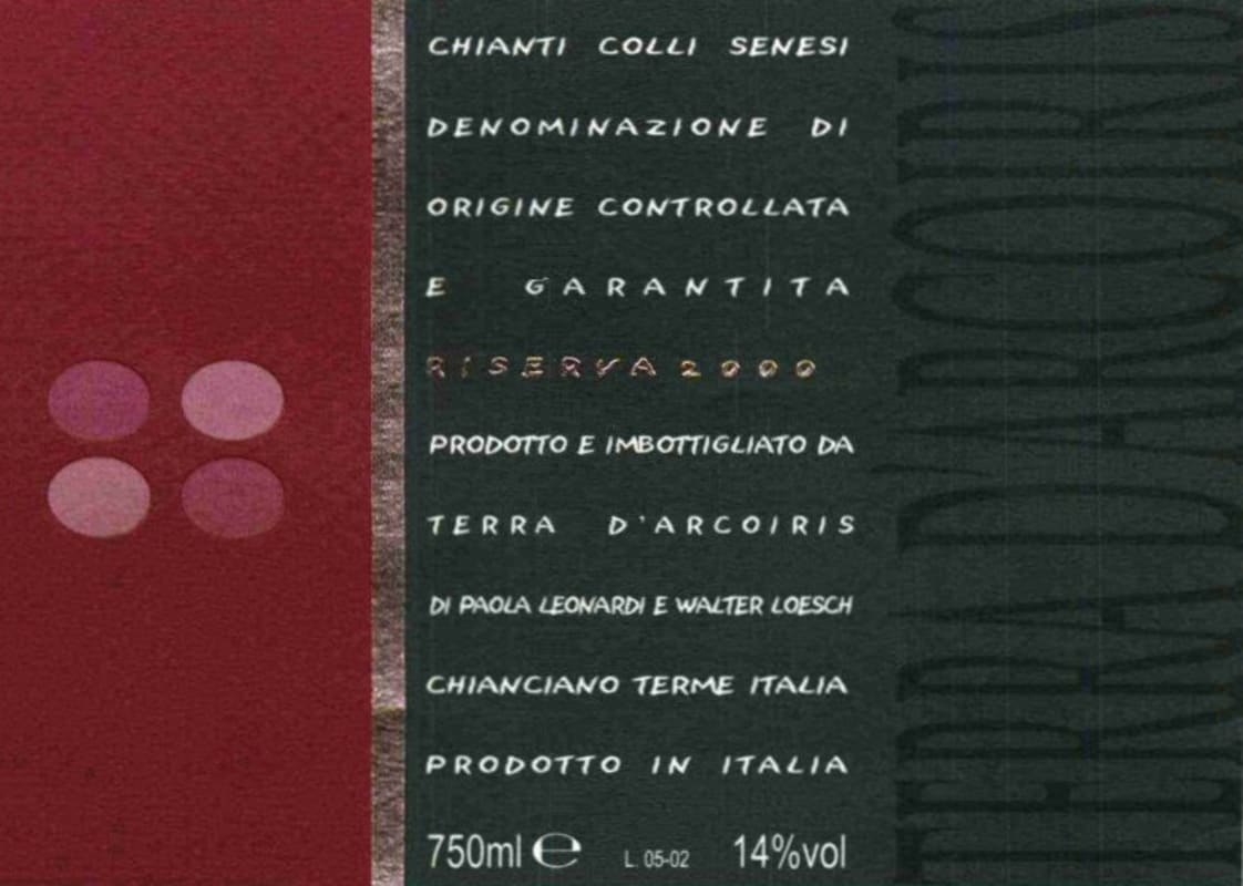 Azienda Agricola Terra D'arcoiris Chianti Colli Senesi Etichetta Riserva Rossa 2000 Front Label