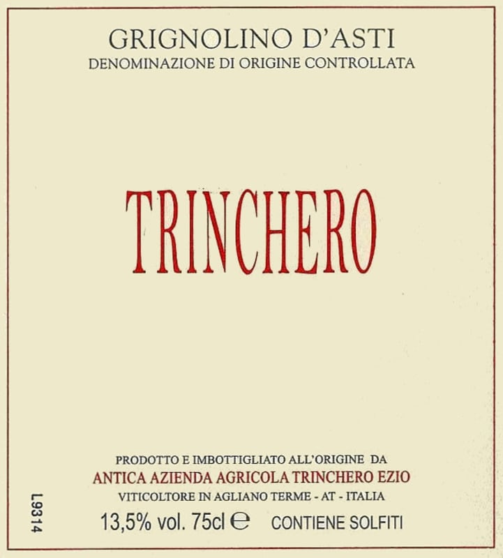 Azienda Agricola Trinchero Grignolino d'Asti 2012 Front Label