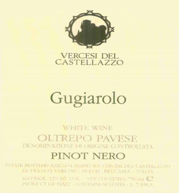 Azienda Agricola Vercesi del Castellazzo Oltrepo Pavese Gugiarolo Pinot Nero 2015 Front Label