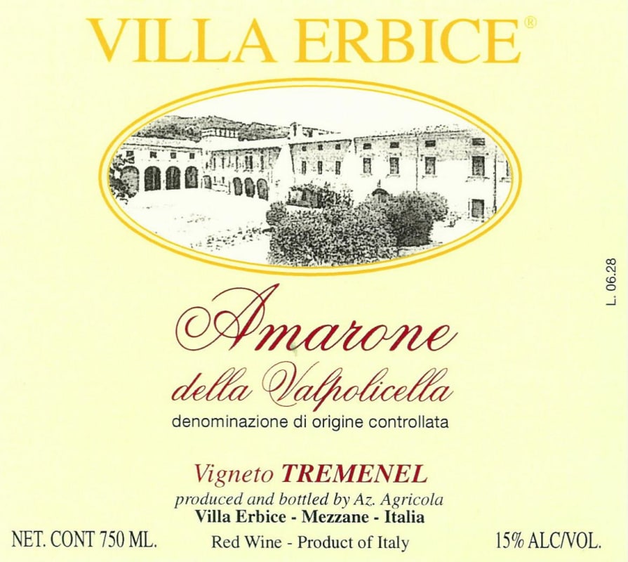Azienda Agricola Villa Erbice S.S. Amarone della Valpolicella Vigneto Tremenel 2001 Front Label