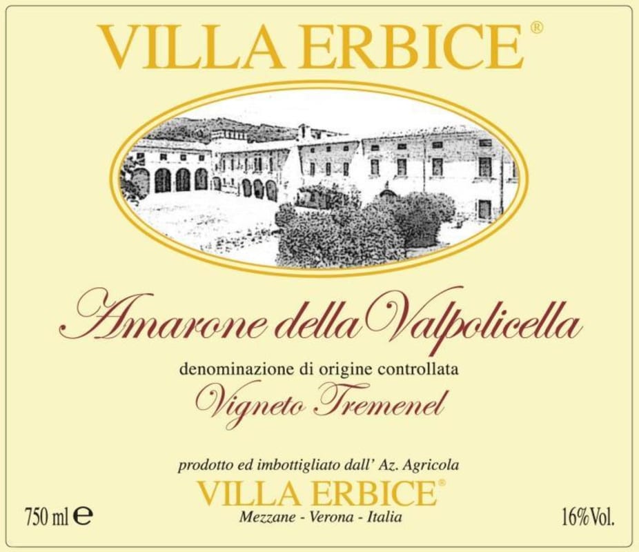 Azienda Agricola Villa Erbice S.S. Amarone della Valpolicella Vigneto Tremenel 2008 Front Label