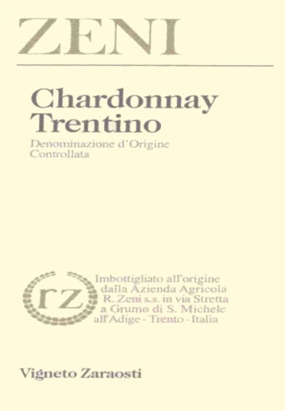 Zeni Trentino Vigneto Zaraosti Chardonnay 2013 Front Label
