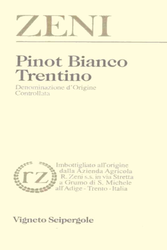 Zeni Trentino Vigneto Seipergole Pinot Bianco 2013 Front Label