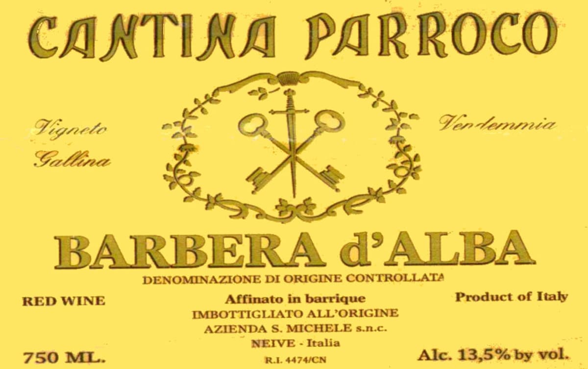 San Michele Barbera d'Alba Cantina Parroco 2014 Front Label