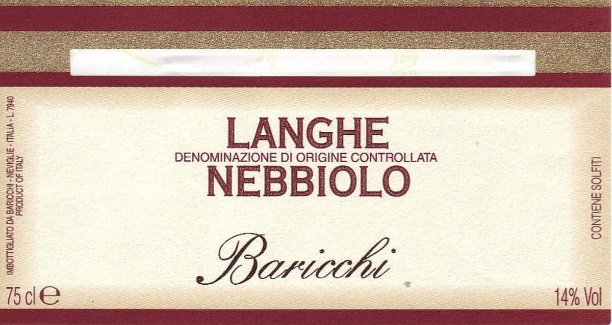 Cascina Baricchi Langhe Nebbiolo 2007 Front Label