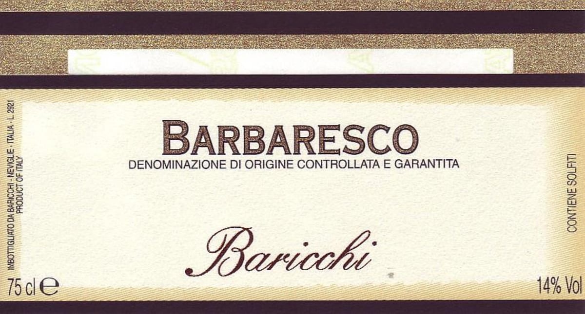 Cascina Baricchi Barbaresco 2008 Front Label