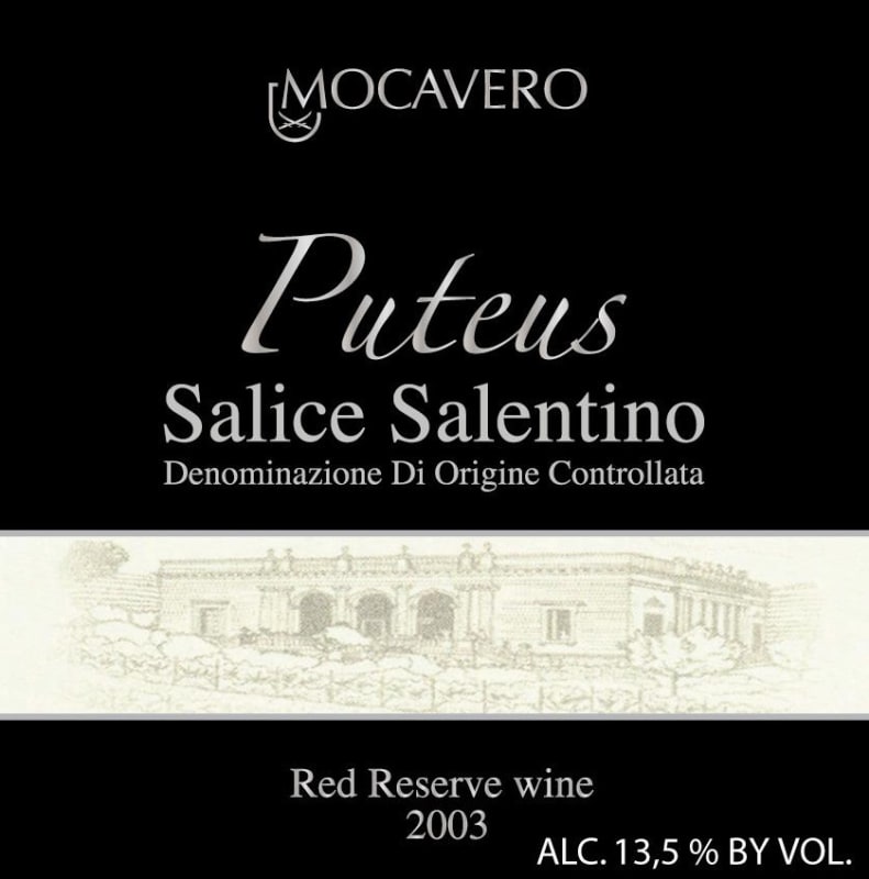 Mocavero Salice Salentino Puteus Riserva 2003 Front Label