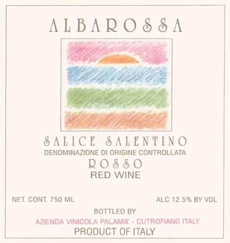 Azienda Vinicola Palama Salice Salentino Alba Rossa Rosso 2006 Front Label