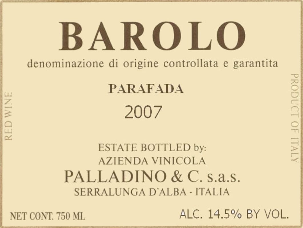 Palladino Barolo Parafada 2007 Front Label