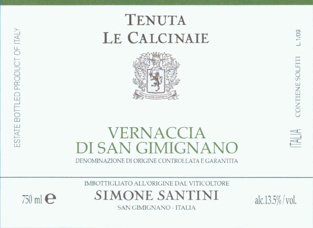 Le Calcinaie Vernaccia di San Gimignano 2015 Front Label