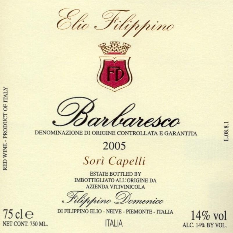 Azienda Vitivinicola Domenico Filippino Barbaresco Sori Capelli 2005 Front Label