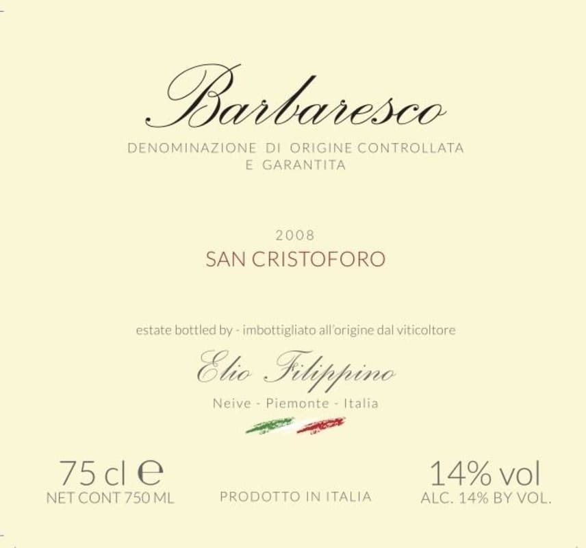 Azienda Vitivinicola Domenico Filippino Barbaresco San Cristoforo 2008 Front Label