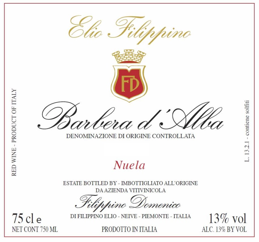 Azienda Vitivinicola Domenico Filippino Barbera d'Alba Nuela 2014 Front Label