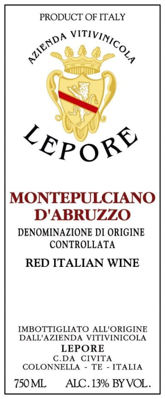 Azienda Vitivinicola Lepore Montepulciano d'Abruzzo 2010 Front Label