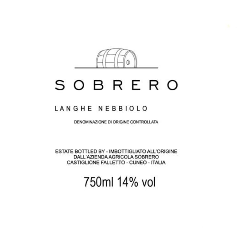 Sobrero Langhe Nebbiolo 2012 Front Label