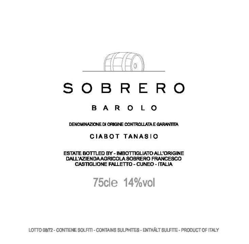 Sobrero Barolo Ciabot Tanasio 2008 Front Label