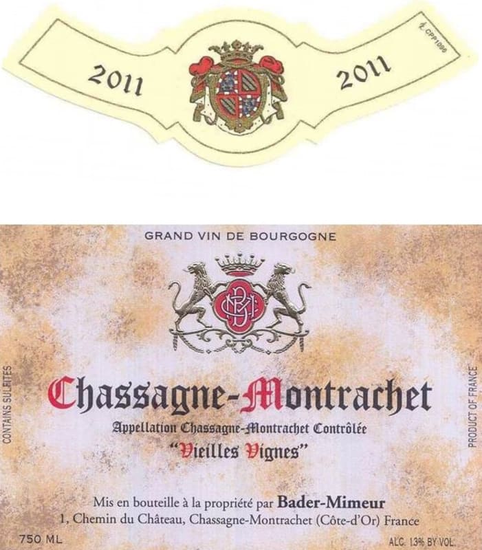 Bader-Mimeur Chassagne-Montrachet Vieilles Vignes 2011 Front Label