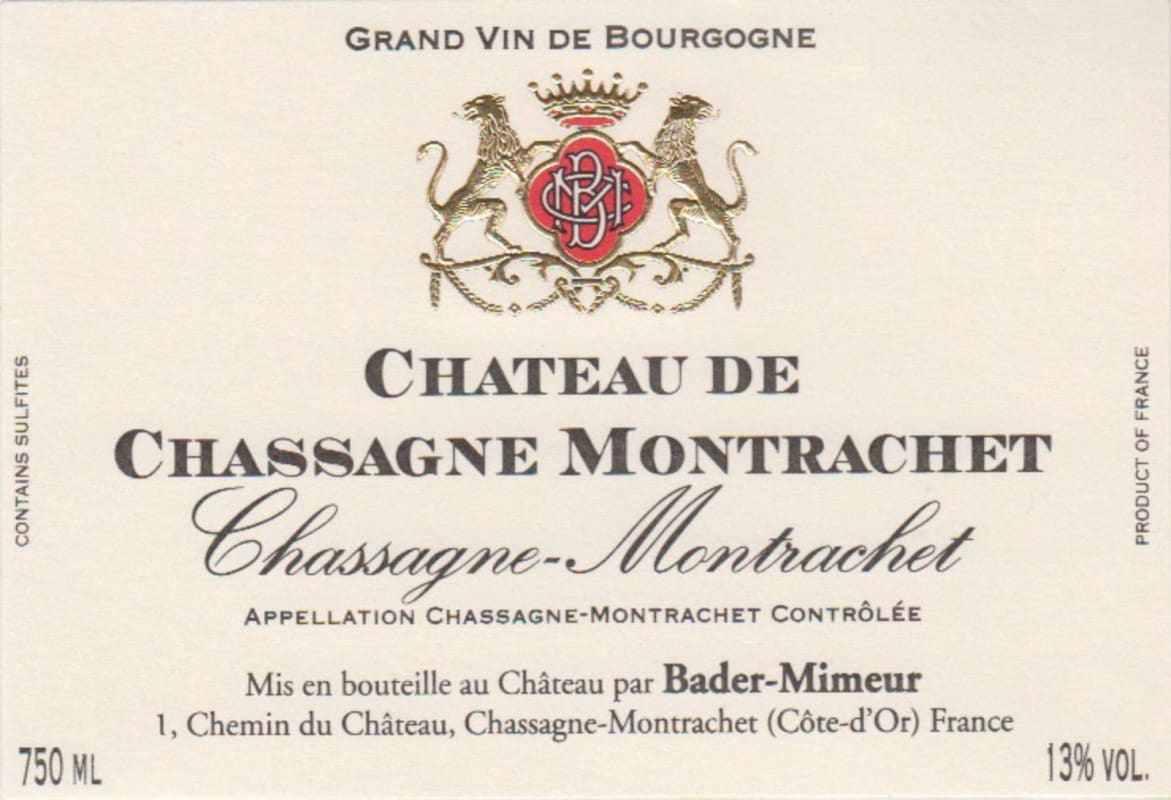 Bader-Mimeur Chassagne-Montrachet Chateau de Chassagne Montrachet Blanc 2012 Front Label