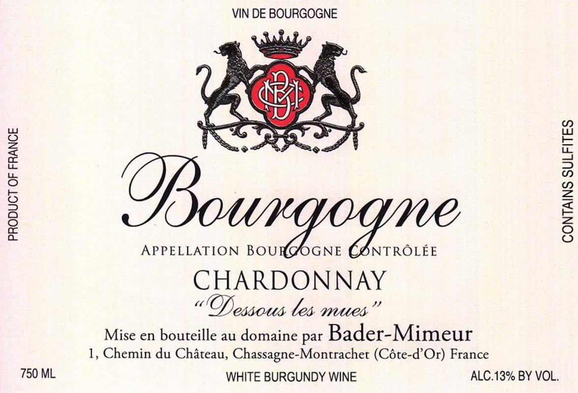 Bader-Mimeur Bourgogne Chardonnay 2013 Front Label