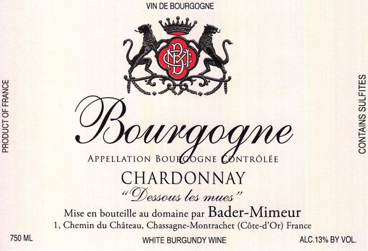 Bader-Mimeur Bourgogne Chardonnay 2014 Front Label