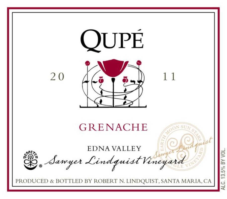 Qupe Sawyer Lindquist Vineyard Grenache 2011 Front Label