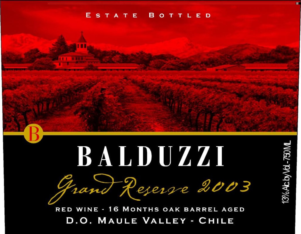 Balduzzi Vineyards & Winery Maule Valley Grand Reserve 2003 Front Label