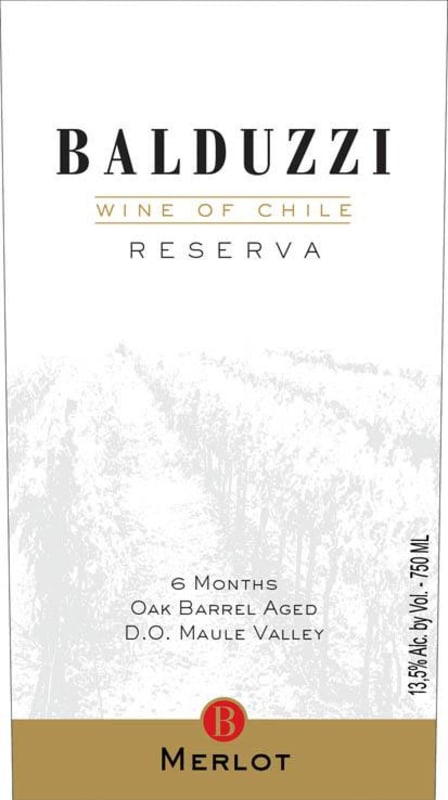 Balduzzi Vineyards & Winery Maule Valley Merlot 2012 Front Label