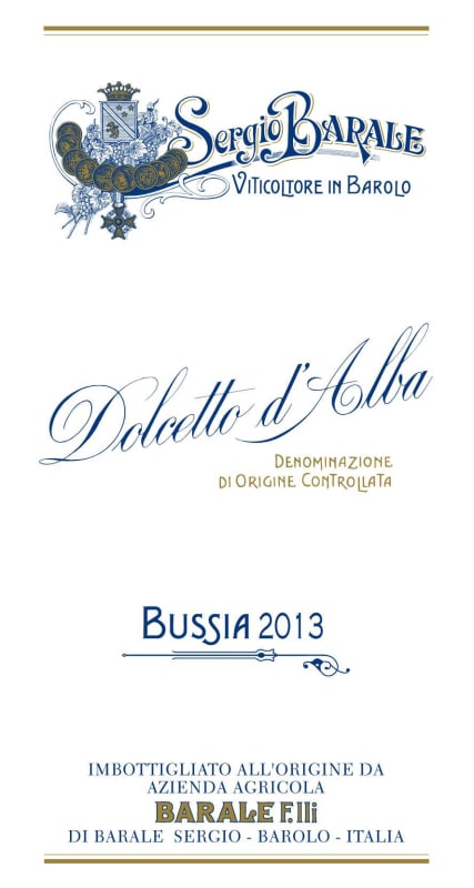 Barale Fratelli Dolcetto d'Alba Sergio Barale Bussia 2013 Front Label