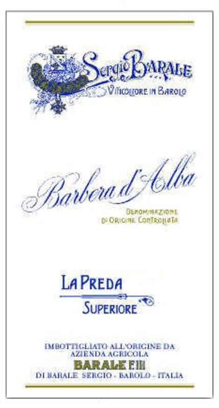 Barale Fratelli Barbera d'Alba la Preda Superiore 2014 Front Label