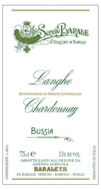 Barale Fratelli Langhe Chardonnay 2014 Front Label