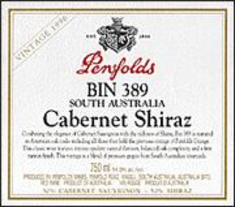 Penfolds Bin 389 Cabernet-Shiraz 1996 Front Label