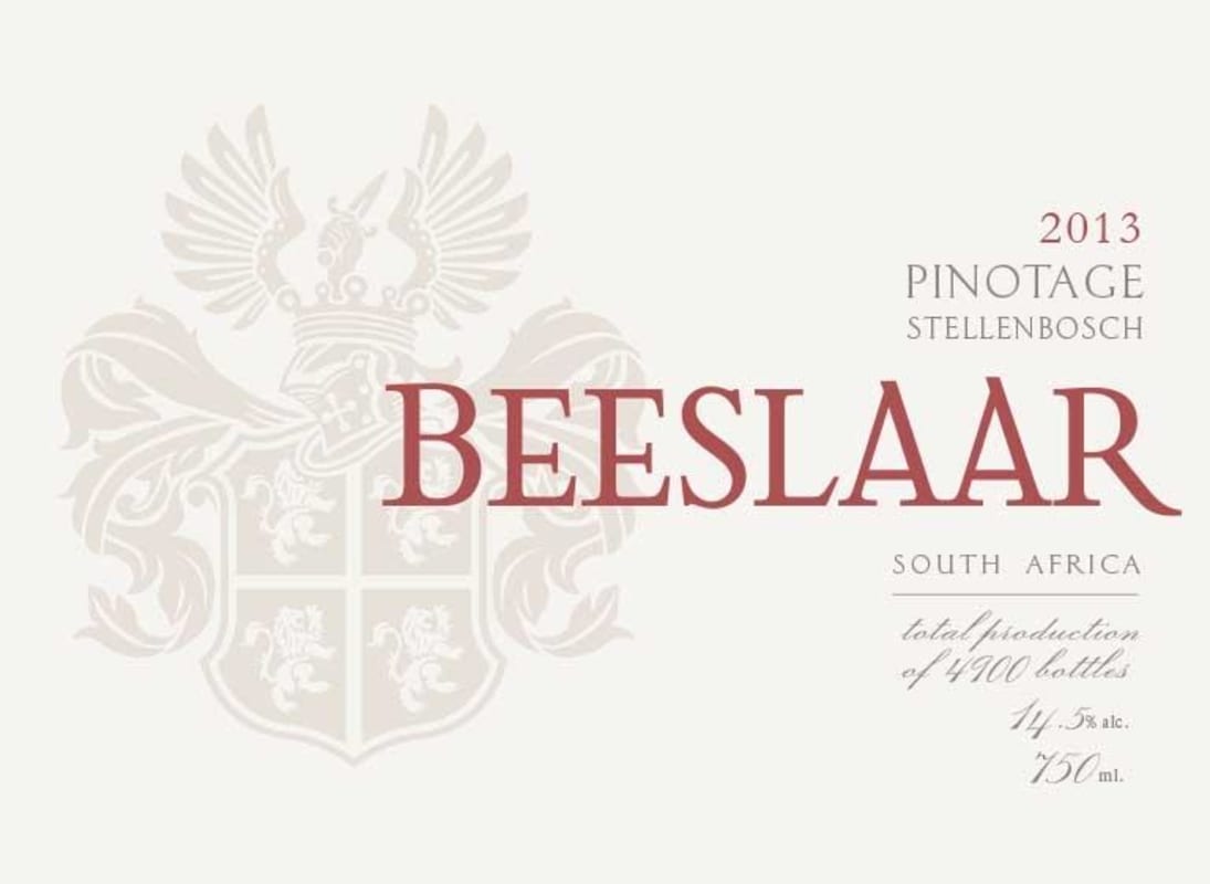 Beeslaar Pinotage 2013 Front Label
