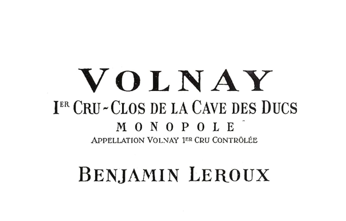 Benjamin Leroux Volnay Clos de la Cave des Ducs Premier Cru 2012 Front Label