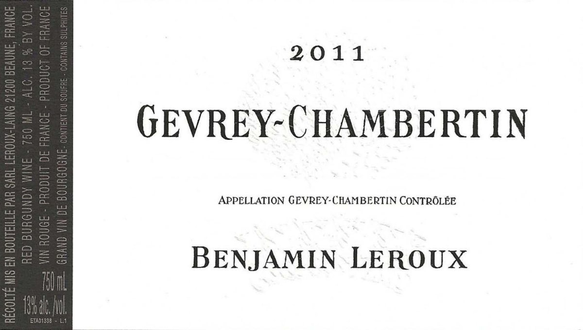 Benjamin Leroux Gevrey-Chambertin 2011 Front Label