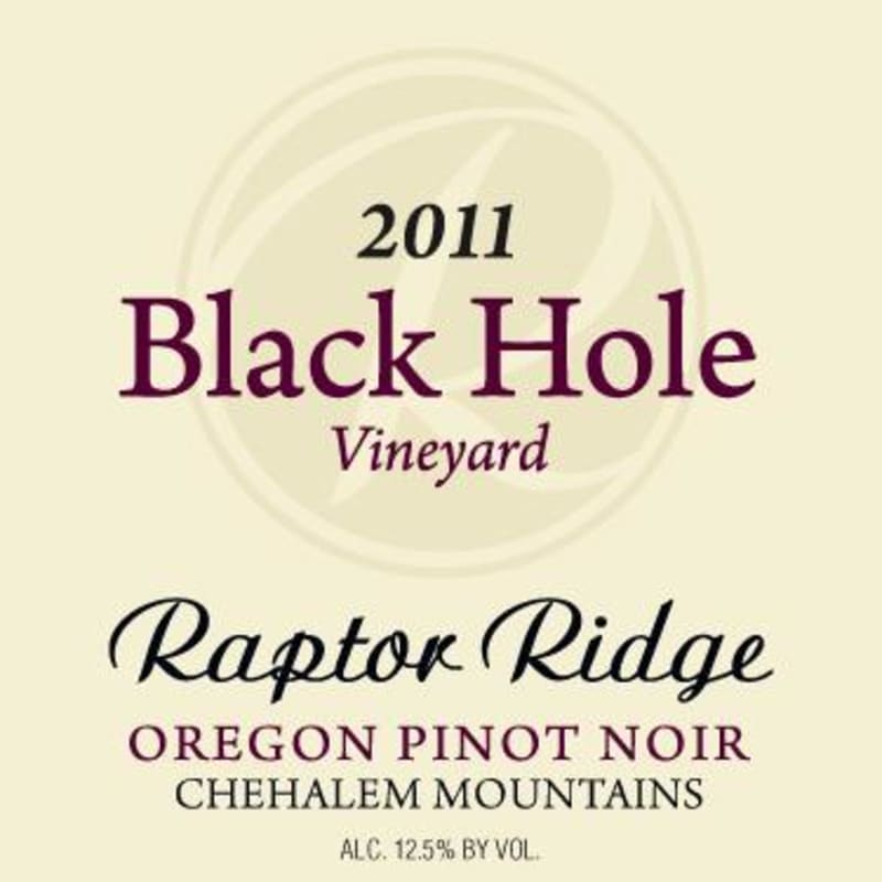 Raptor Ridge Black Hole Vineyard Pinot Noir 2011 Front Label