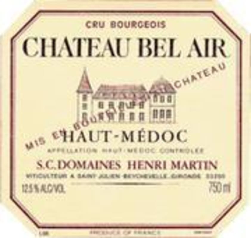 Chateau Bel Air Haut-Medoc 1996 Front Label