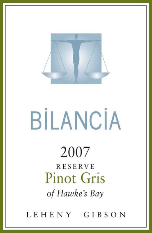 Bilancia Limited Reserve Pinot Gris 2007 Front Label