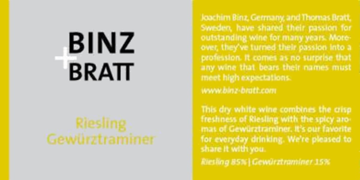 Binz + Bratt Riesling Gewurztraminer 2012 Front Label
