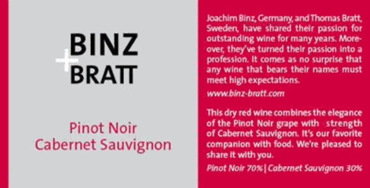 Binz + Bratt Pinot Noir Cabernet Sauvignon 2013 Front Label