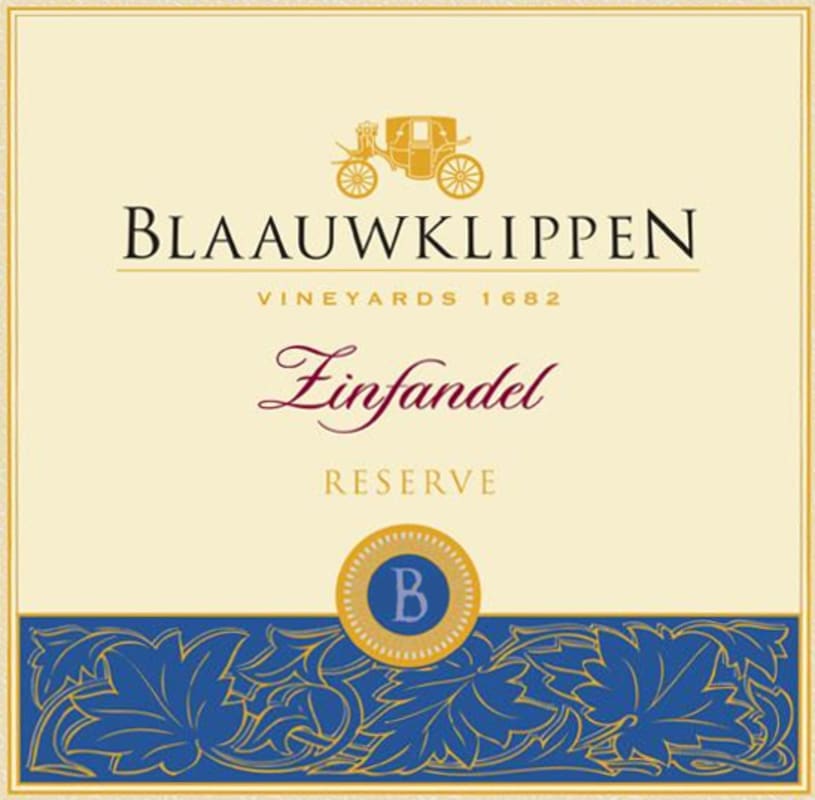 Blaauwklippen Vineyards Reserve Zinfandel 2011 Front Label