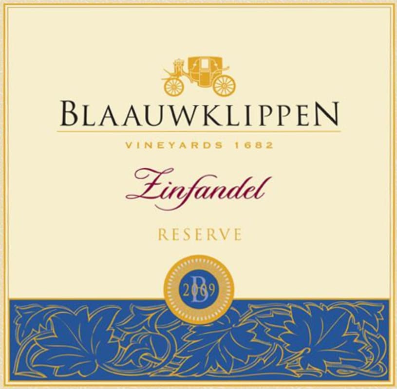 Blaauwklippen Vineyards Reserve Zinfandel 2009 Front Label