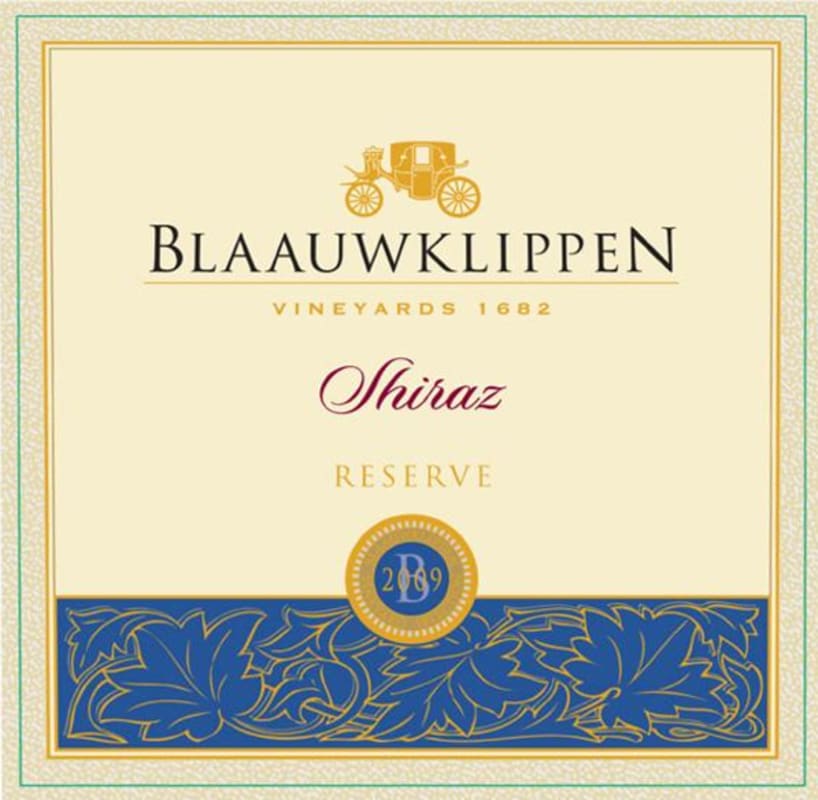 Blaauwklippen Vineyards Reserve Shiraz 2009 Front Label
