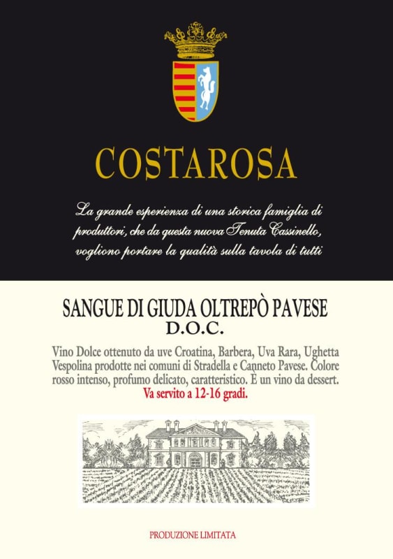 Costarosa Sangue di Giuda dell'Oltrepo Pavese 2016 Front Label