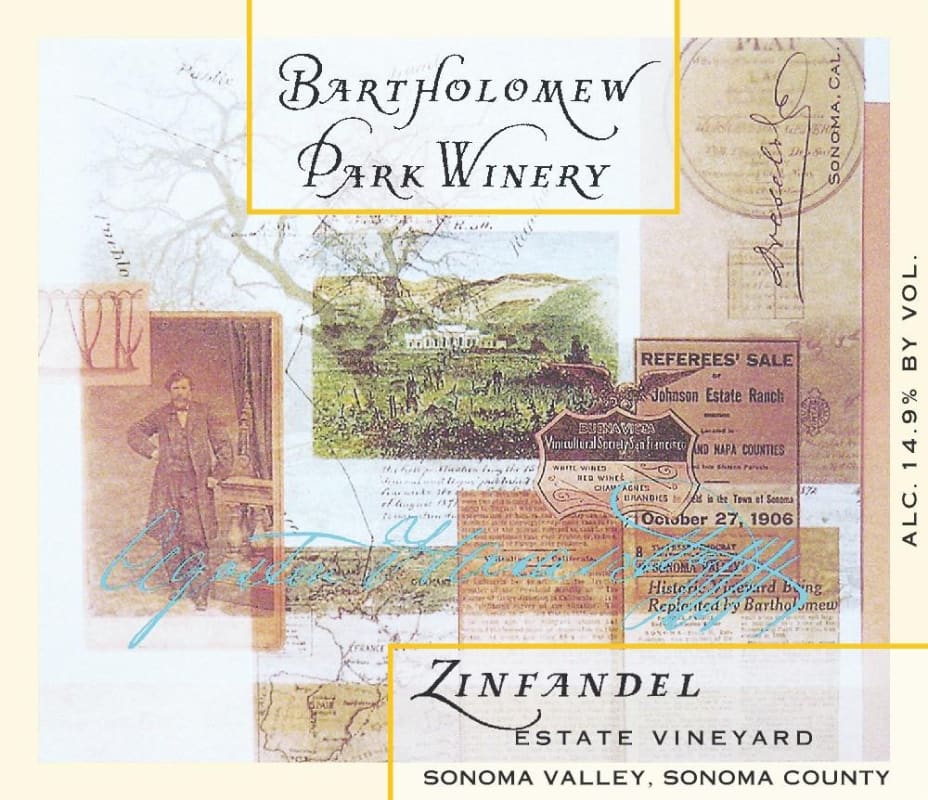 Bartholomew Park Winery Zinfandel 2014 Front Label