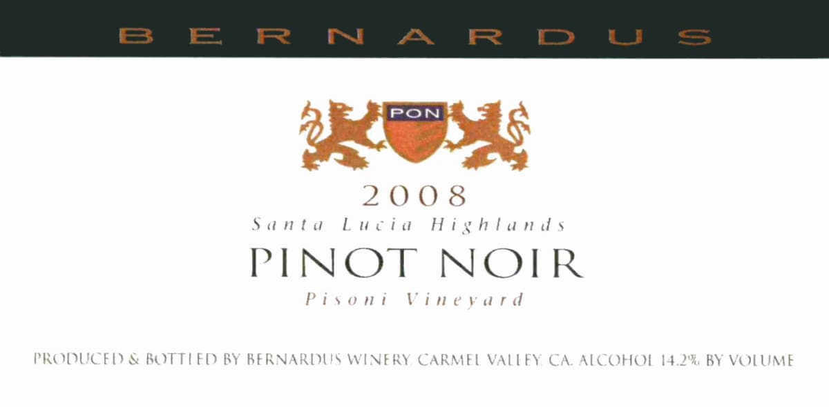 Bernardus Pisoni Vineyard Pinot Noir 2008 Front Label