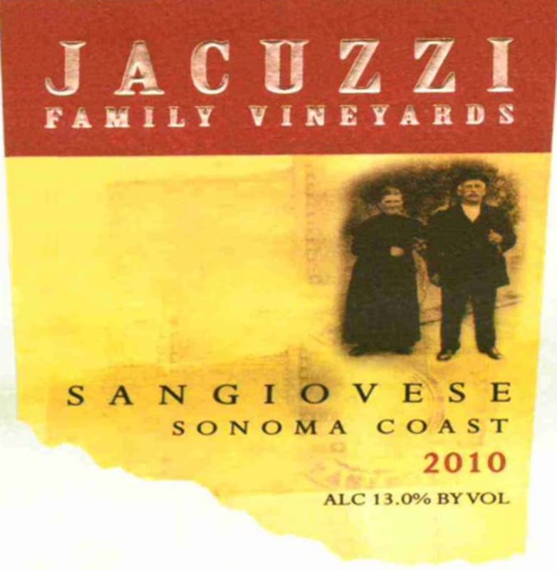 Jacuzzi Sangiovese 2010 Front Label