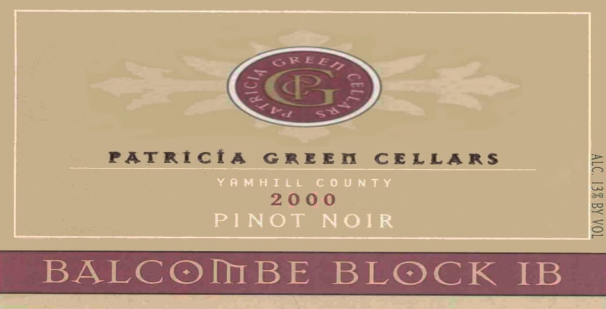 Patricia Green Balcombe Vineyard Block 1B Pinot Noir 2000 Front Label
